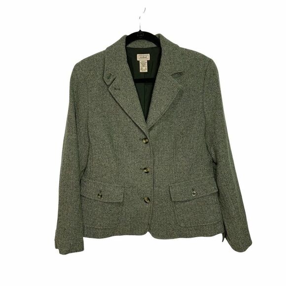 Vintage L.L. Bean Wool Herringbone Tweed Blazer size Medium Petite (N22) - Picture 1 of 6